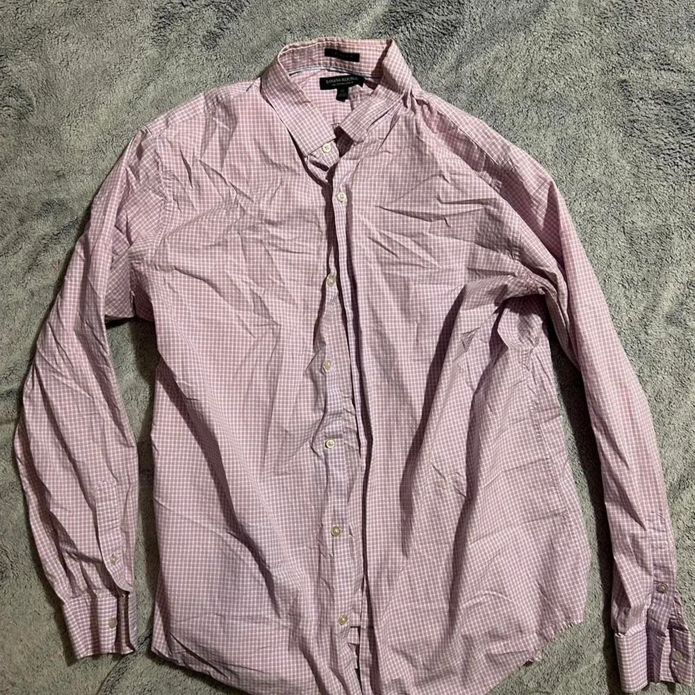 Banana Republic Grant Fit Men's XL Pink White Check Supima Cotton Button Shirt